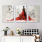 3pcs Elegant Red Dress Woman Abstract Metal Print Ready to Hang Art