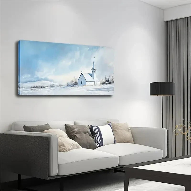 North Pole White House Winter Wall Art Canvas Office Home Room Framed 120x60cm