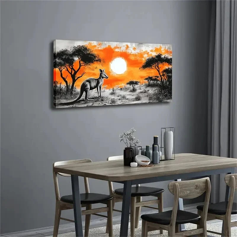 Kangaroo Sunset Landscape Wall Art Canvas Office Home Room Framed 80x45cm