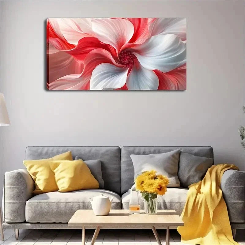 Red White Floral Pattern Wave Wall Art Canvas Office Home Room Framed 120x60cm