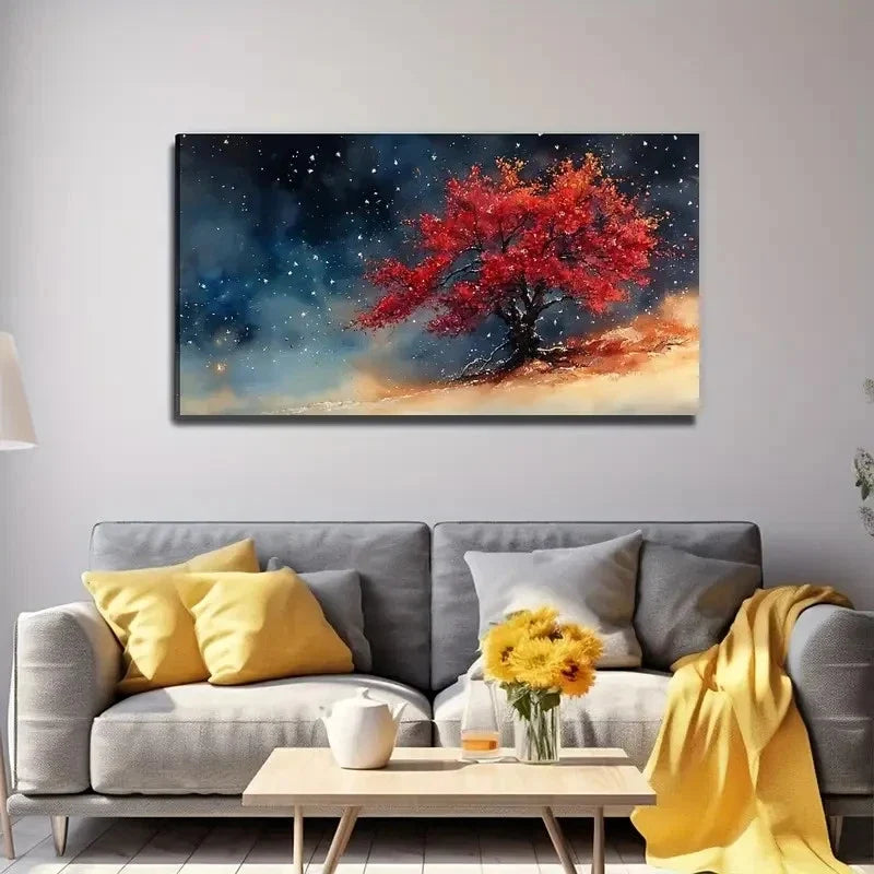 Black Red Tree Perfect Wall Art Canvas Office Home Room Framed 80x45cm