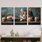 3pcs Painting Cute Cat Chef Cupcakes Metal Print Ready to Hang Art