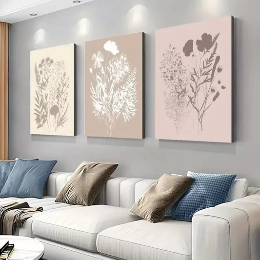 3pcs Abstract Wildflower Floral Botanical Art Canvas Framed 40x60cm - High Quality Print 100% Australian Made Wall Canvas Ready to Hang