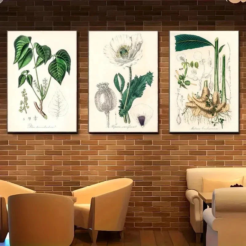 3pcs Herbal Art Flowers and Leaves Poster Metal Print Ready to Hang Art