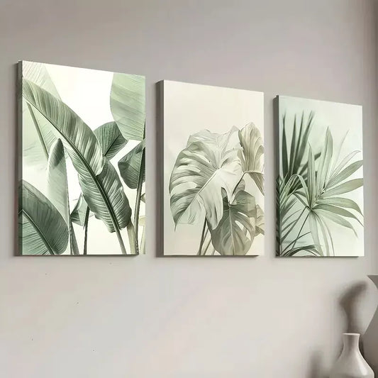 3pcs Minimalist Landscape Natural Plant Leaves Wall Art Set Canvas Framed 40x60cm - High Quality Print 100% Australian Made Wall Canvas Ready to Hang