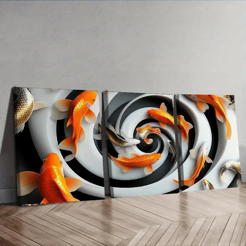 3pcs Goldfish Vortex Orange Sky Perfect Wall Art Set Canvas Framed 40x60cm - High Quality Print 100% Australian Made Wall Canvas Ready to Hang