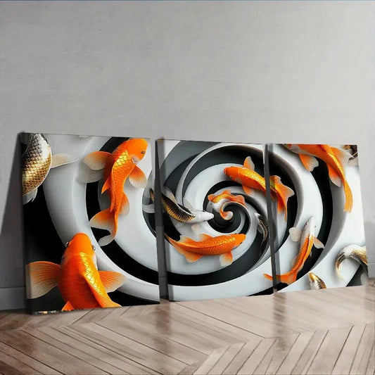 3pcs Goldfish Vortex Orange Sky Perfect Wall Art Set Canvas Framed 40x60cm - High Quality Print 100% Australian Made Wall Canvas Ready to Hang