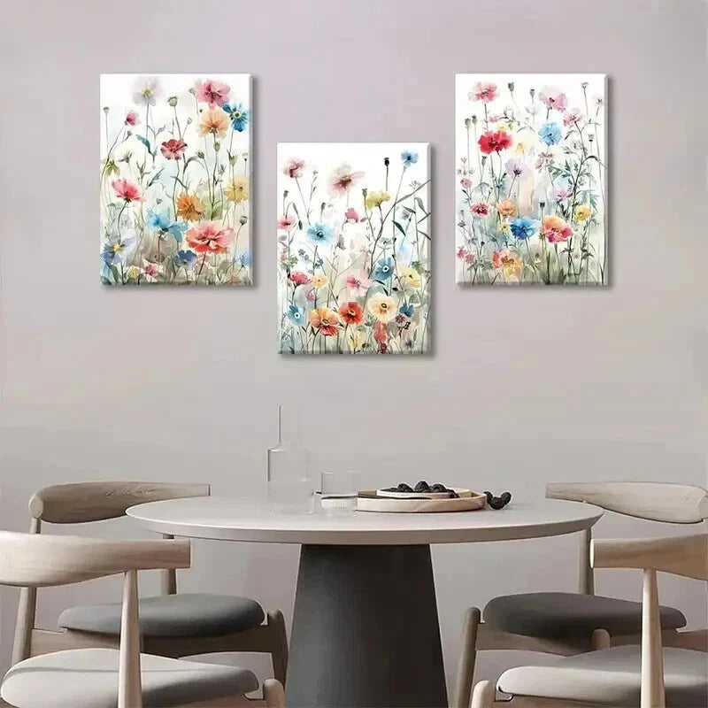 3pcs Colorful Wildflower Pictures Prints Wall Art Set Canvas Framed 40x60cm - High Quality Print 100% Australian Made Wall Canvas Ready to Hang