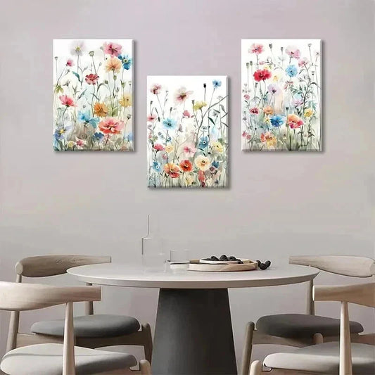 3pcs Colorful Wildflower Pictures Prints Wall Art Set Canvas Framed 40x60cm - High Quality Print 100% Australian Made Wall Canvas Ready to Hang