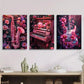 3pcs Pink Flowers, a Saxophone, a Guitar, And Metal Print Ready to Hang Art