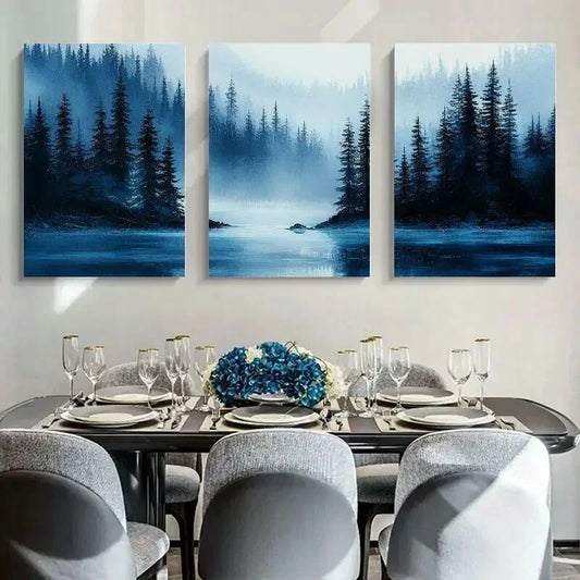 3pcs Classic Forest Landscape Blue Mountain Metal Print Ready to Hang Art
