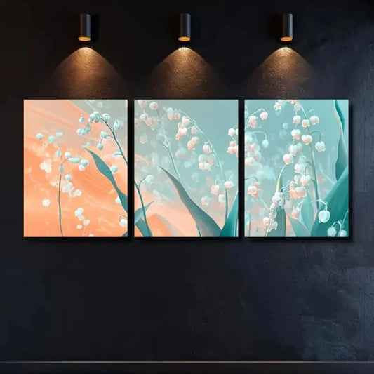 3pcs Summer Lily of the Valley Vibrant Peach Metal Print Ready to Hang Art
