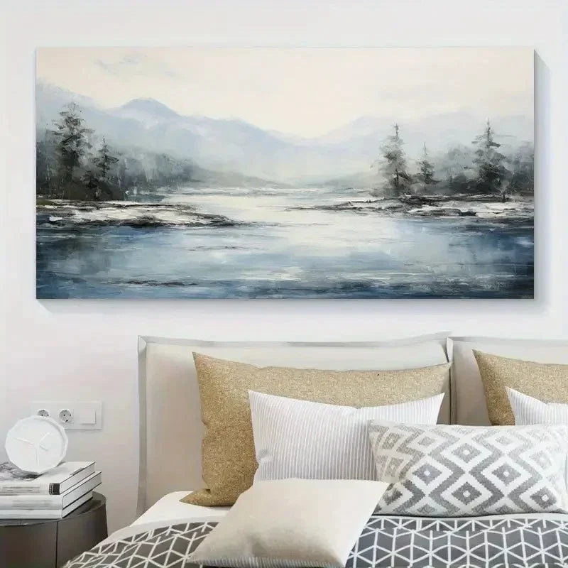 Serene River Forest Landscape Wall Art Canvas Office Home Room Framed 120x60cm
