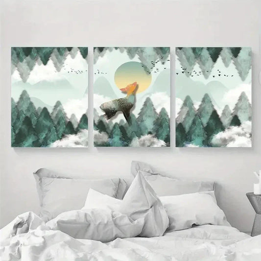 3pcs Nordic Simple Forest Animal Moose Metal Print Ready to Hang Art