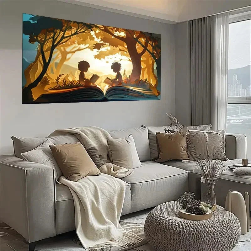 Serene Reading Scene Modern Wall Art wall canvas office home room framed 120x60cm