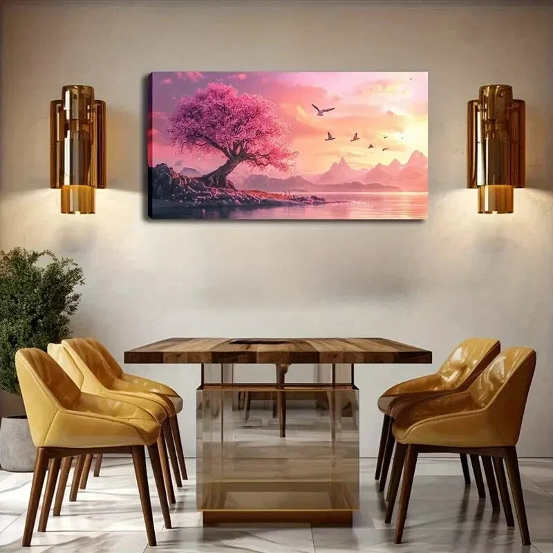 Vibrant Pink Cherry Blossom Wall Art Canvas Office Home Room Framed 120x60cm