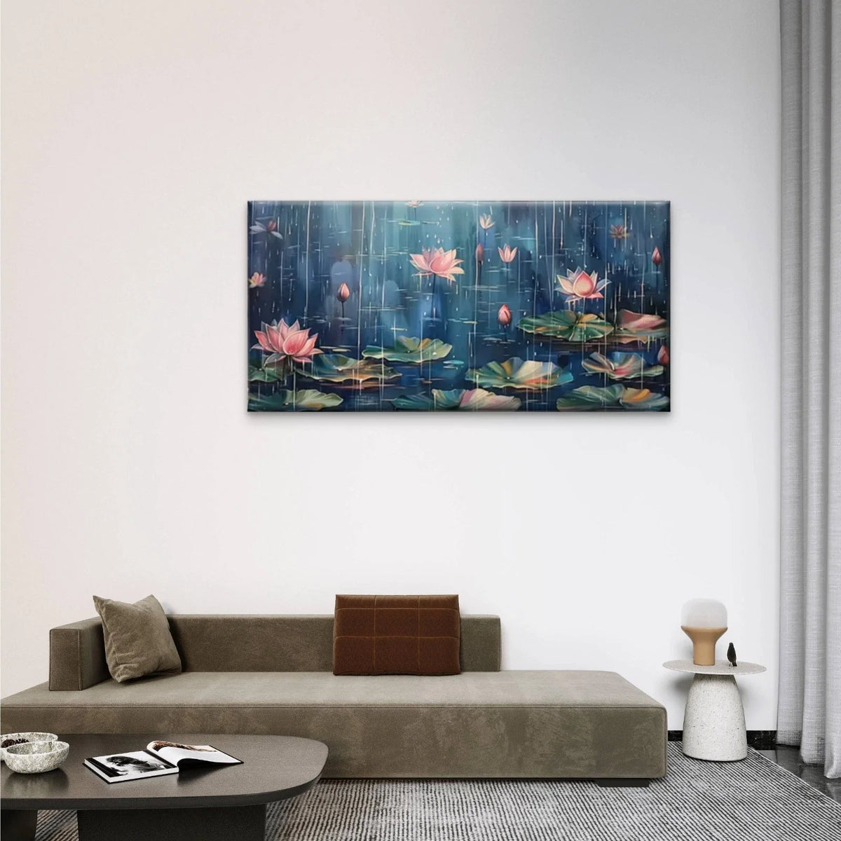 Water Pink Lily Paintings Wall Art Canvas Office Home Room Framed 120x60cm