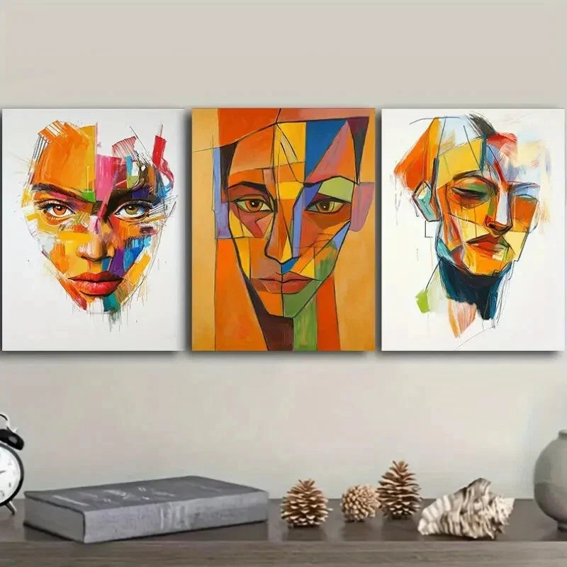 3pcs Modern abstract images of a single face Wall Art Set Canvas Framed 40x60cm - High Quality Print 100% Australian Made Wall Canvas Ready to Hang