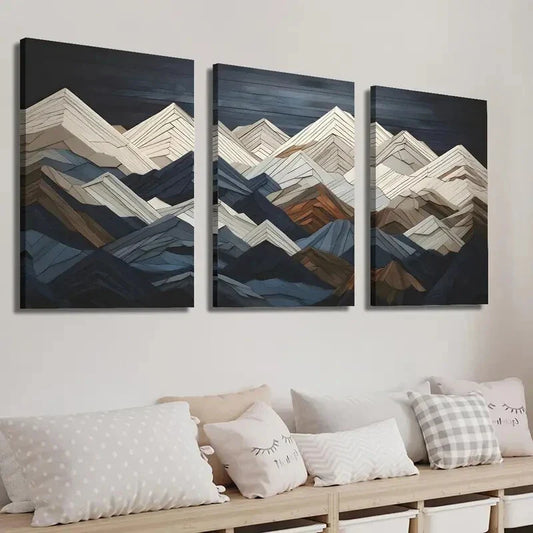 3pcs White Geometric Mountains Landscape Wall Art Set Canvas Framed 40x60cm - High Quality Print 100% Australian Made Wall Canvas Ready to Hang