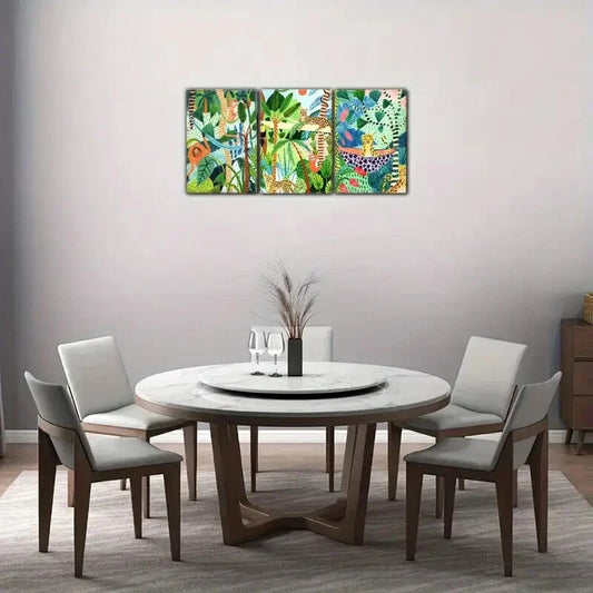 3pcs Gorilla in the Forest Cheetah Decoration Metal Print Ready to Hang Art