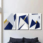 3pcs Golden and Blue Triangle Design,  Art Metal Print Ready to Hang Art