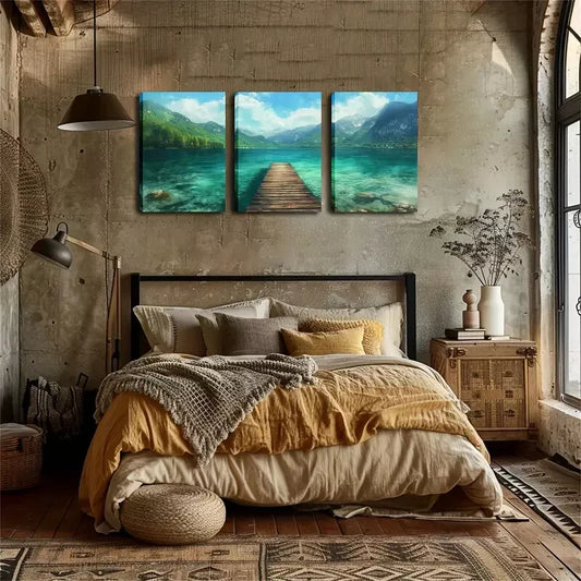 3pcsPurifying Place for The Soul, Quiet Lake Wall Art Set Canvas Framed 40x60cm - High Quality Print 100% Australian Made Wall Canvas Ready to Hang