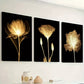 3pcs Warm Golden Flowers, Natural Plants Black Wall Art Set Canvas Framed 40x60cm - High Quality Print 100% Australian Made Wall Canvas Ready to Hang