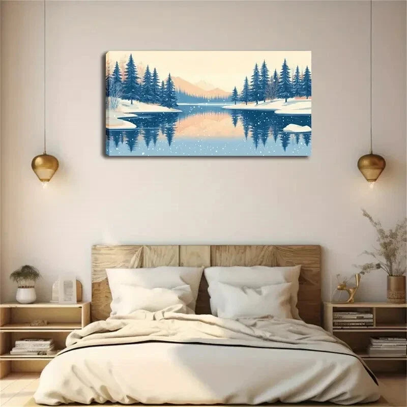 Pine Trees Standing On The Lake Wall Art Canvas Office Home Room Framed 120x60cm