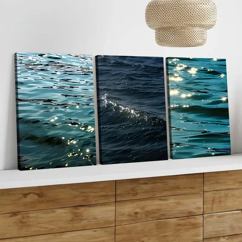 3pcs Modern Art Ocean Scenery Sparkling Beach Wall Art Set Canvas Framed 40x60cm - High Quality Print 100% Australian Made Wall Canvas Ready to Hang