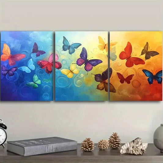 3pcs Featuring Fluttering Butterflies, Metal Print Ready to Hang Art