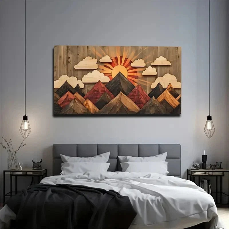 Multicolor Geometric Peaks Wall Art Canvas Office Home Room Framed 120x60cm