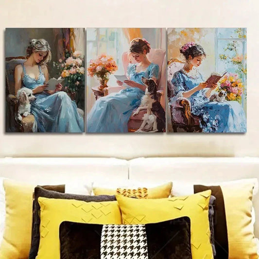 3pcs  Afternoon Time Girl  Wall Art Set Canvas Framed 40x60cm - High Quality Print 100% Australian Made Wall Canvas Ready to Hang