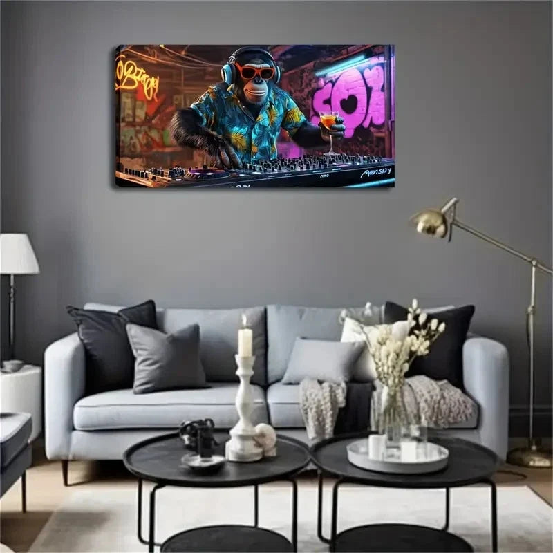 Abstract Style Orangutan Wall Art Canvas Office Home Room Framed 120x60cm