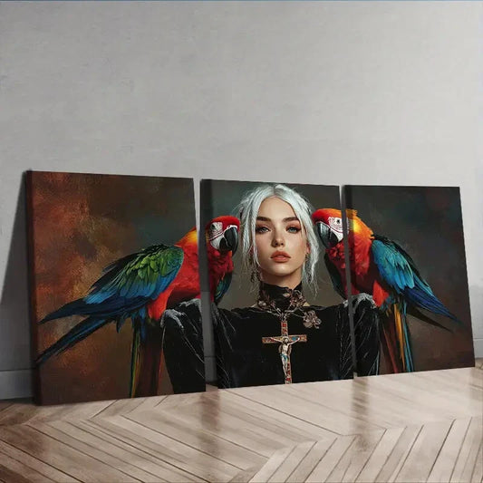 3pcs Colorful Parrots And Girls   Wall Art Set Canvas Framed 40x60cm - High Quality Print 100% Australian Made Wall Canvas Ready to Hang