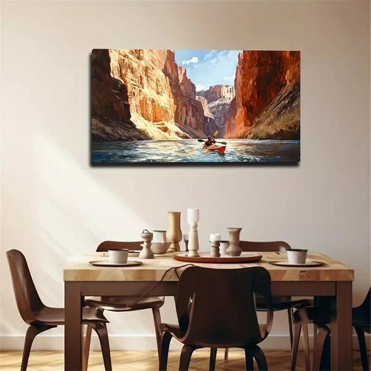 River Rafting In The Valley Wall Art Canvas Office Home Room Framed 120x60cm