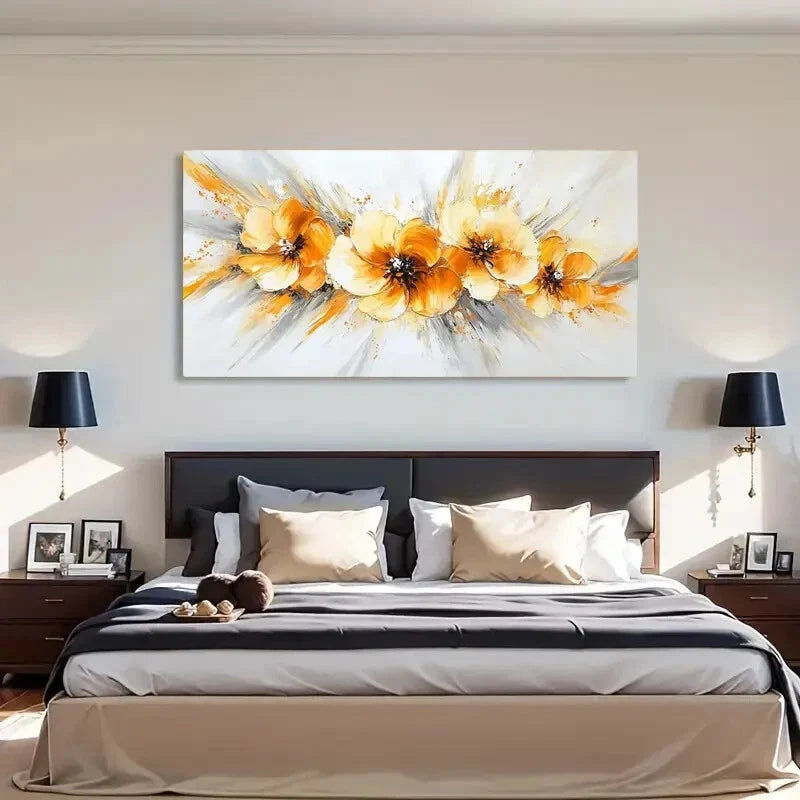 Bright Yellow and White Flowers Wall Art Canvas Office Home Room Framed 120x60cm