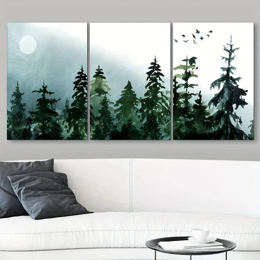 3pcs Watercolor Moon Bird Palm Trees Metal Print Ready to Hang Art