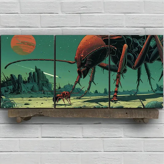 3pcs Big Alien Ants Space Moon Rocket Metal Print Ready to Hang Art