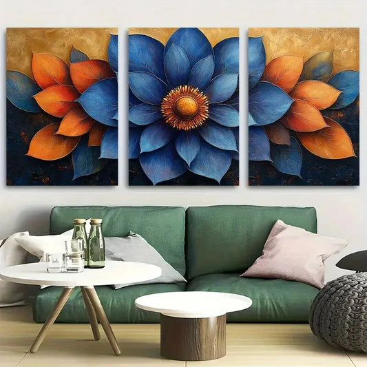 3pcs Vibrant Lotus Flower Mandala Design Metal Print Ready to Hang Art
