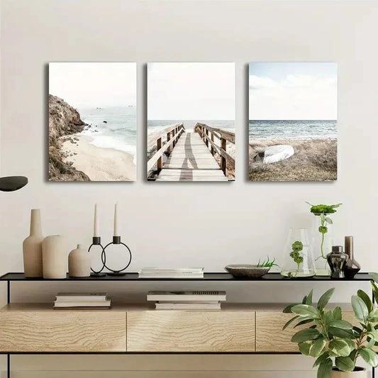 3pcs Featuring A Beach Walk Theme Coastal Metal Print Ready to Hang Art
