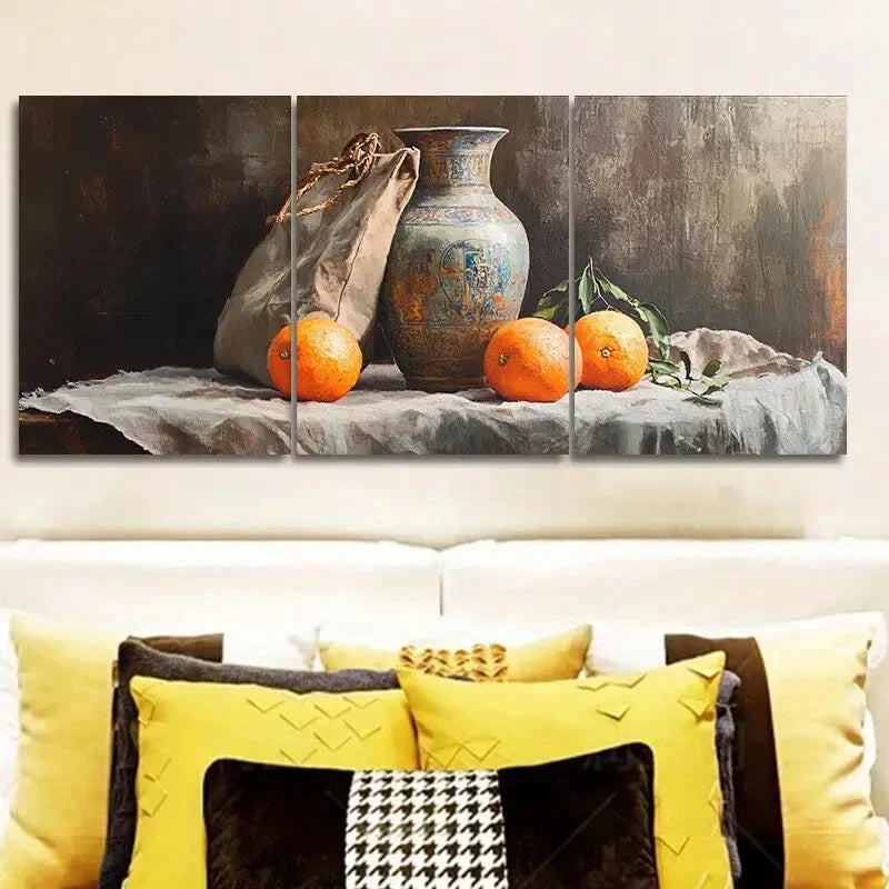 3pcs Still life painting of an old vase Metal Print Ready to Hang Art