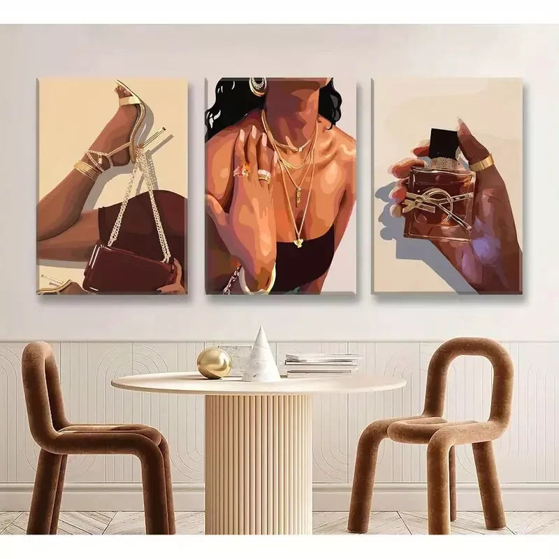 3pcs Female Picture Fashionable Girl Abstract Canvas Framed 40x60cm - High Quality Print 100% Australian Made Wall Canvas Ready to Hang