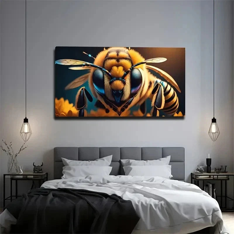 Bee Face Suitable Wall Art Canvas Office Home Room Framed 80x45cm