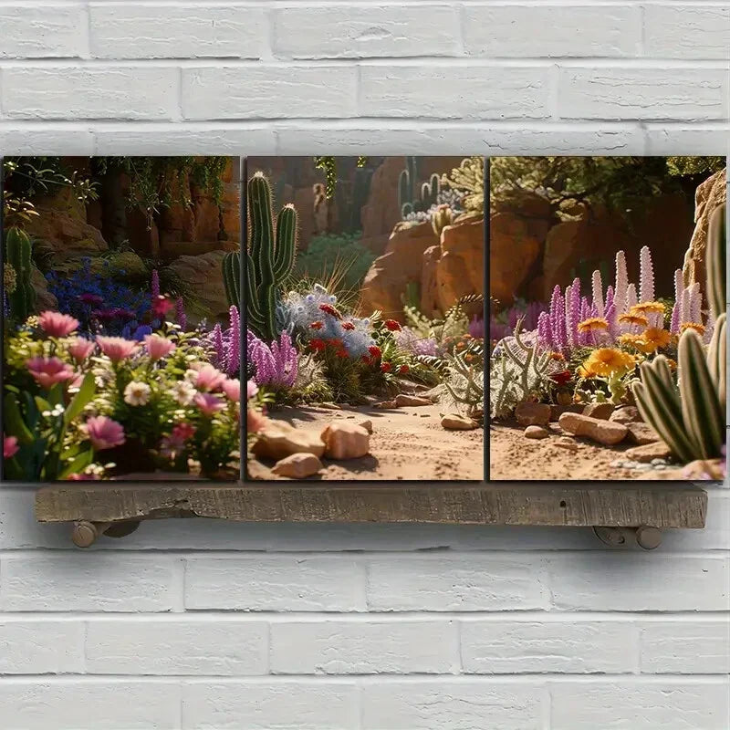 3pcs Desert Cactus Florals Green Leaves Metal Print Ready to Hang Art