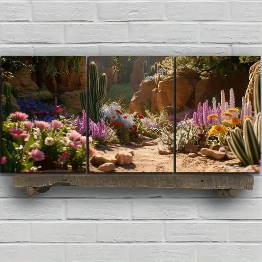 3pcs Desert Cactus Florals Green Leaves Metal Print Ready to Hang Art