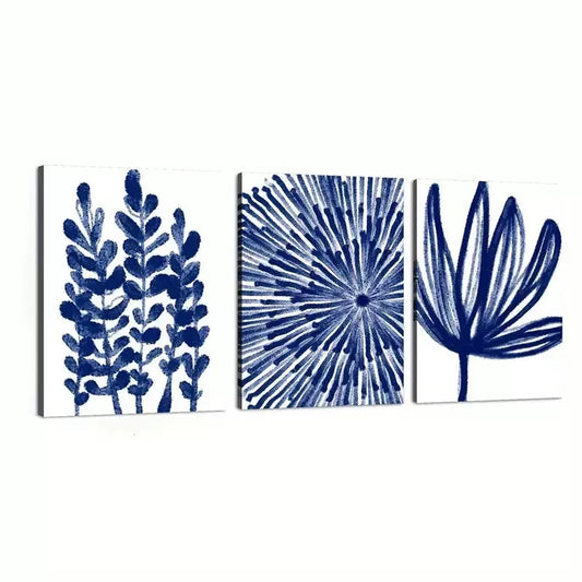3pcs Vibrant Blue Abstract & Floral Canvas Framed 40x60cm - High Quality Print 100% Australian Made Wall Canvas Ready to Hang