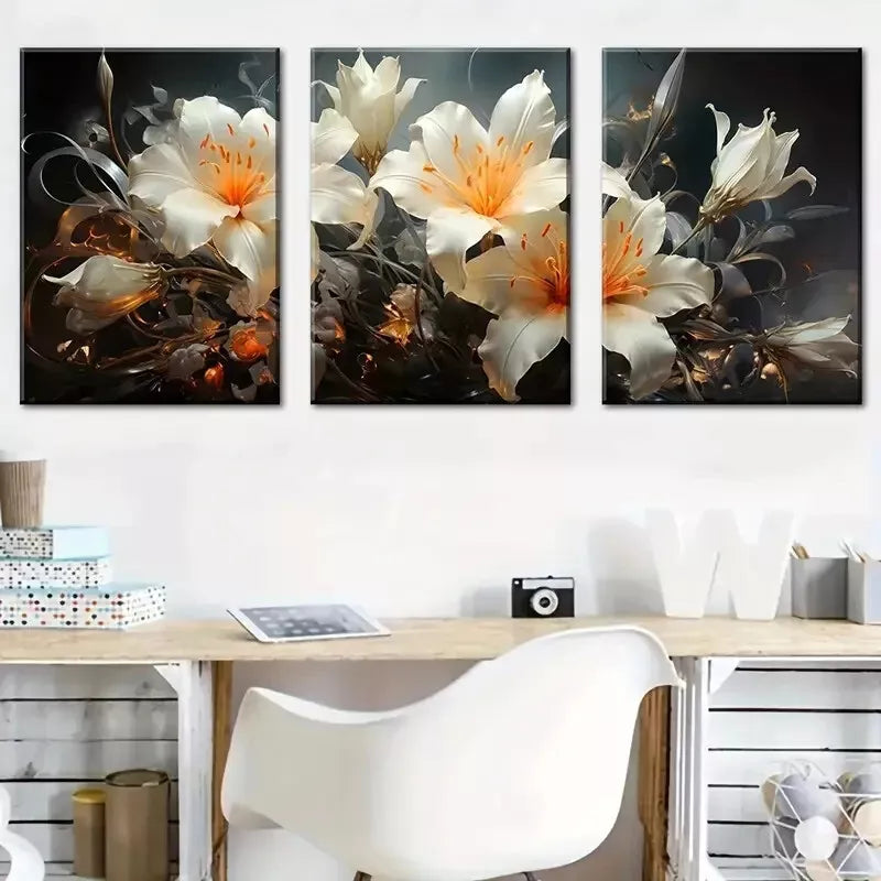 3pcs Featuring Floral Elegant White Painting   Wall Art Set Canvas Framed 40x60cm - High Quality Print 100% Australian Made Wall Canvas Ready to Hang