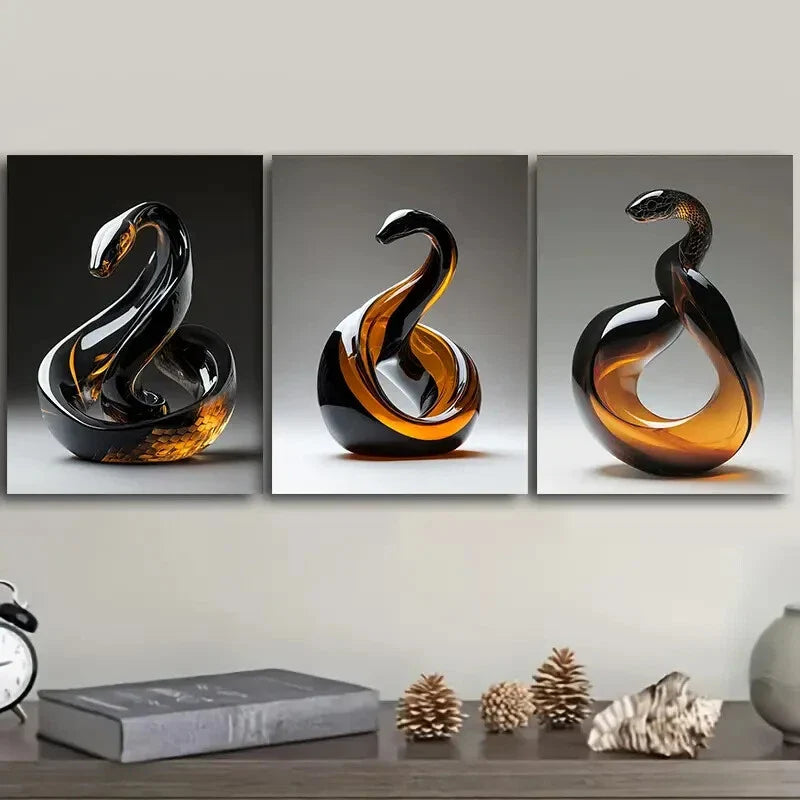 3pcs Snake glass sculpture  Wall Art Set Canvas Framed 40x60cm - High Quality Print 100% Australian Made Wall Canvas Ready to Hang