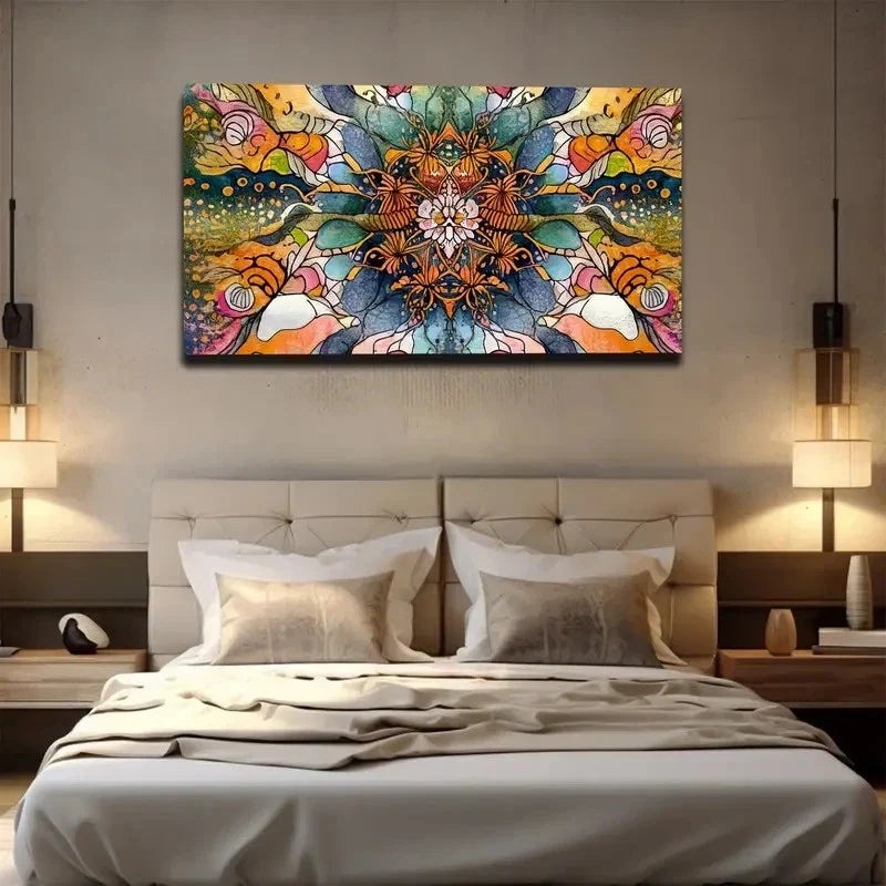 Mandala Vibrant Abstract Wall Art Canvas Office Home Room Framed 80x45cm