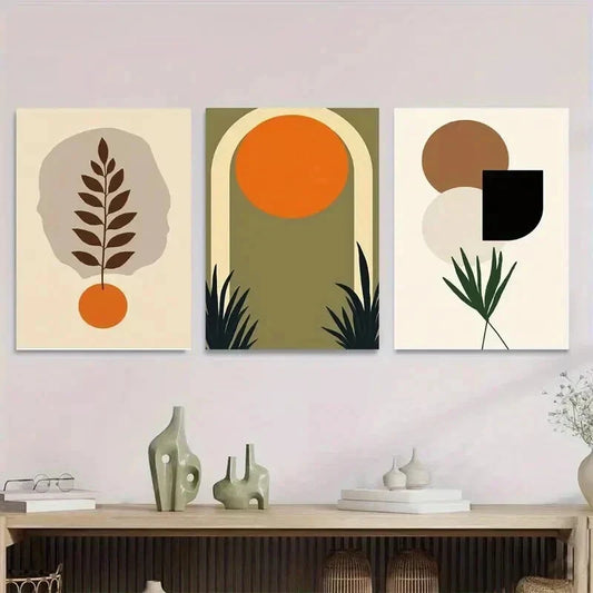 3pcs Boho Style Modern Abstract Green Wall Art Set Canvas Framed 40x60cm - High Quality Print 100% Australian Made Wall Canvas Ready to Hang